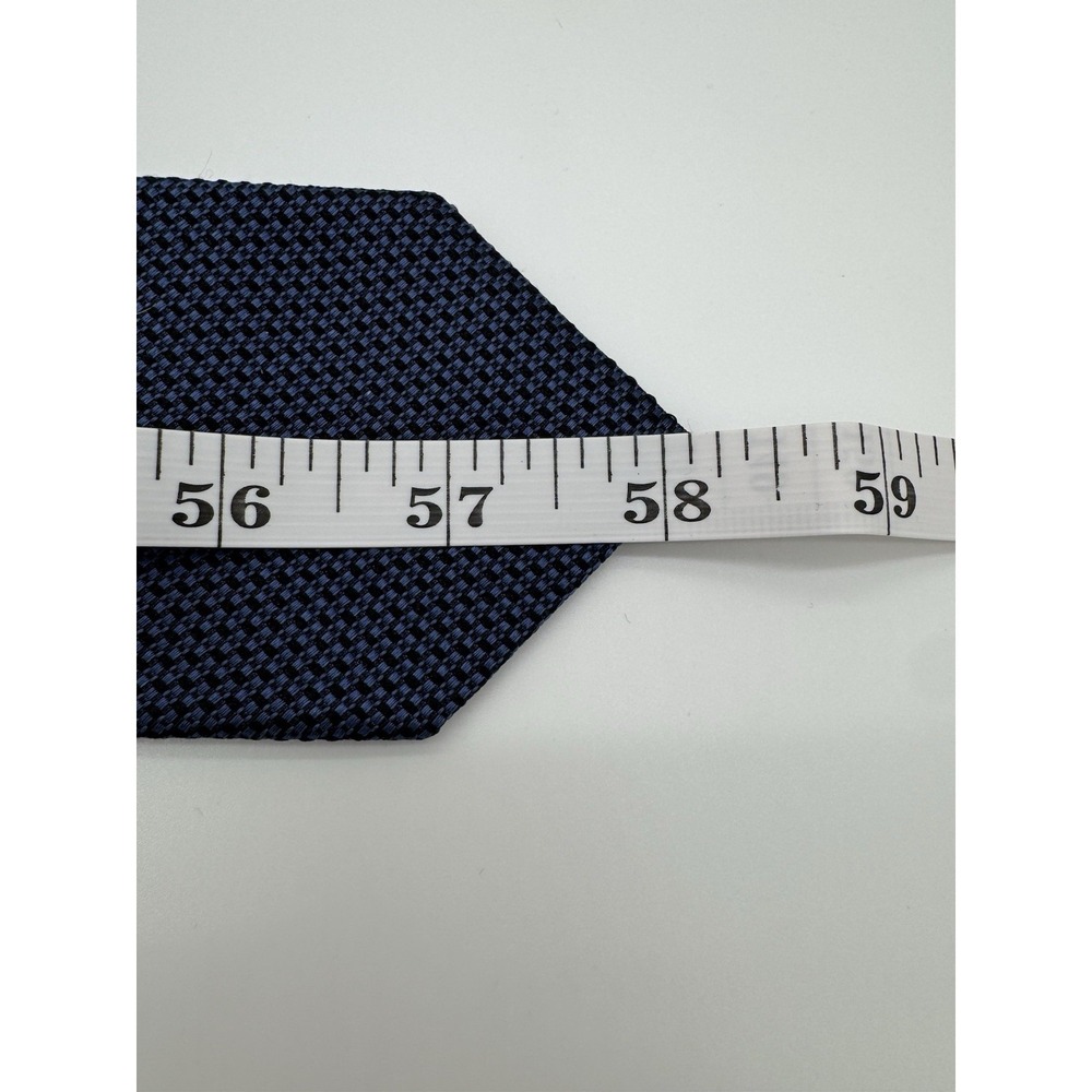 Theory Silk Tie Blue Black Geometric Pattern Textured USA Made Necktie - Picture 6 of 7